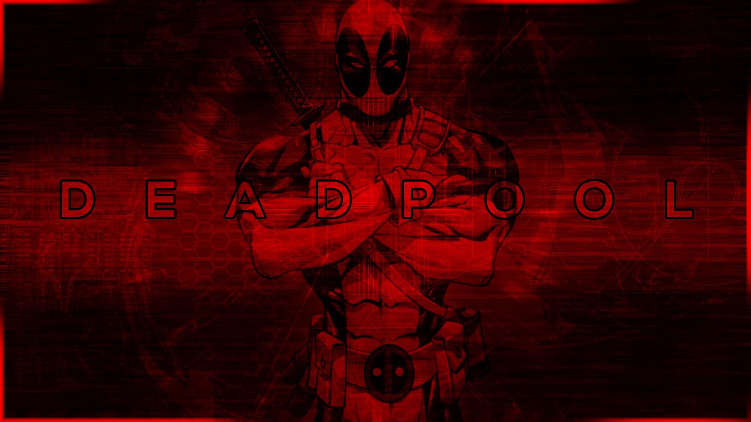 Deadpool, Schriftzug, Roter Hintergrund, Verschränkte Arme, Grafik, 2K Wallpaper
