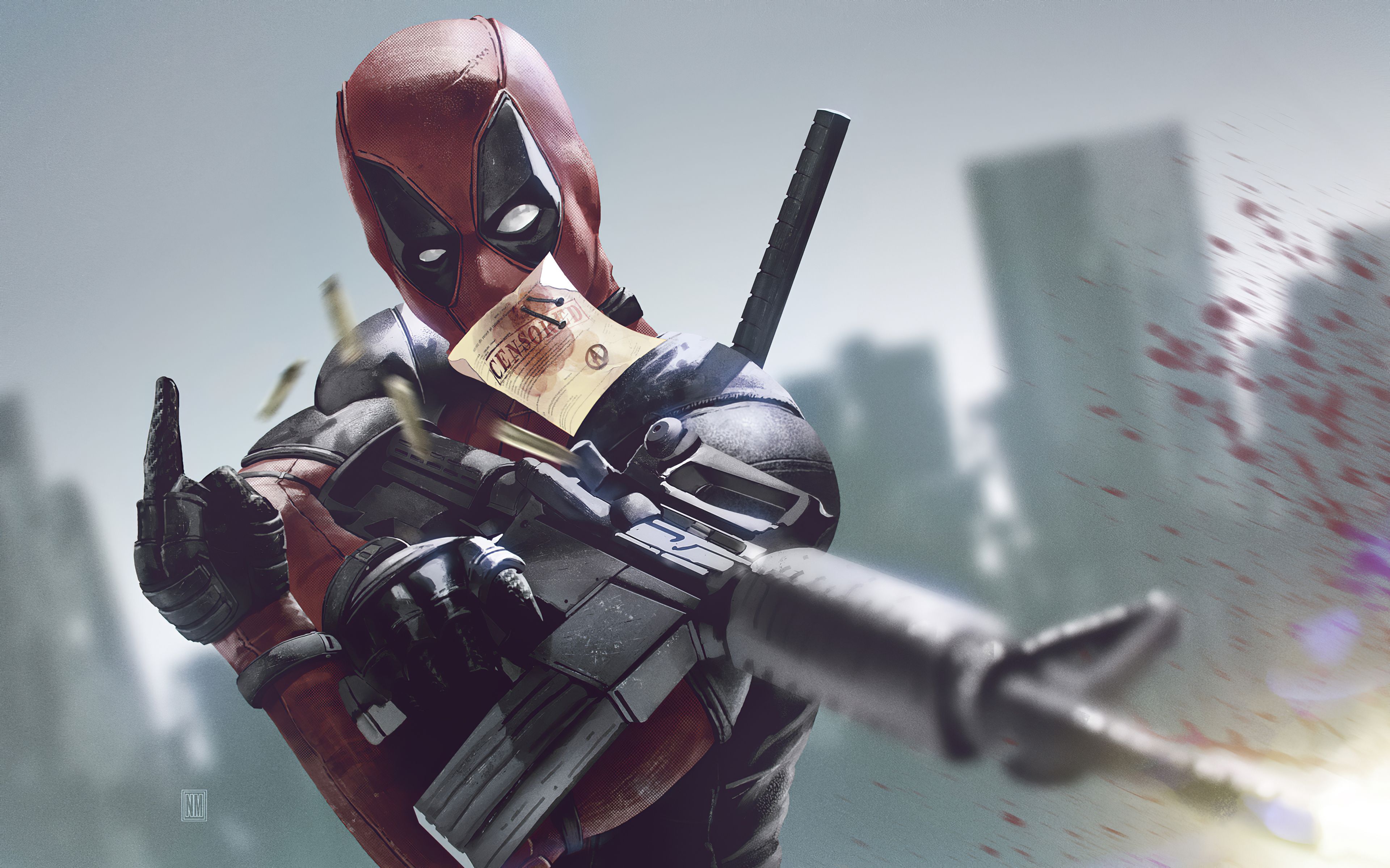 Deadpool, Mittelfinger, Geldschein, Gewehr, Humor, 16:10, 4K-Hintergrundbild für den Desktop