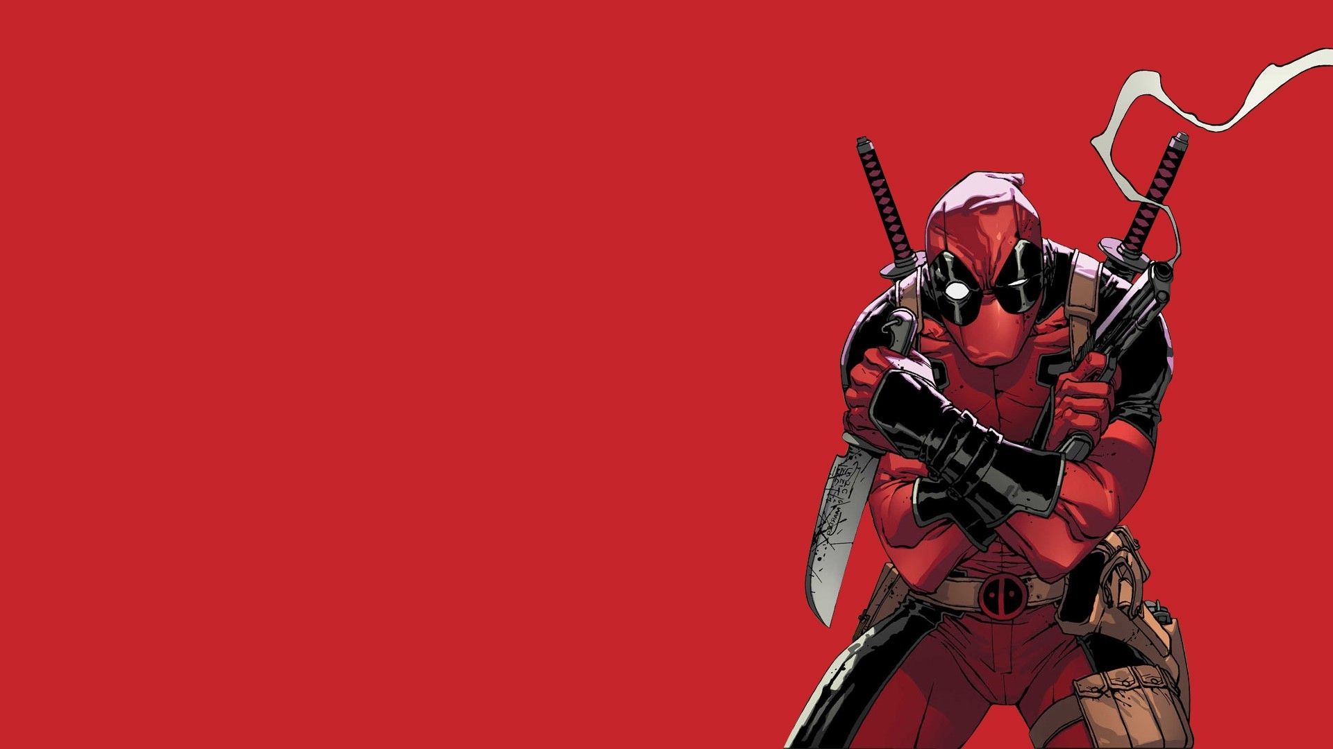 Deadpool, Roter Hintergrund, Messer, Comic-Stil, Marvel Comics, Full HD Wallpaper
