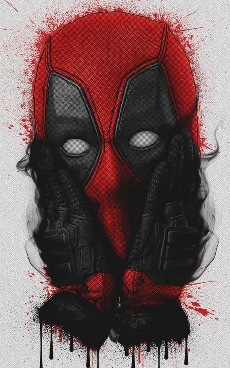 Deadpool, Maske, Aquarell, Grauer Hintergrund, Illustration, Sperrbildschirm fürs iPhone