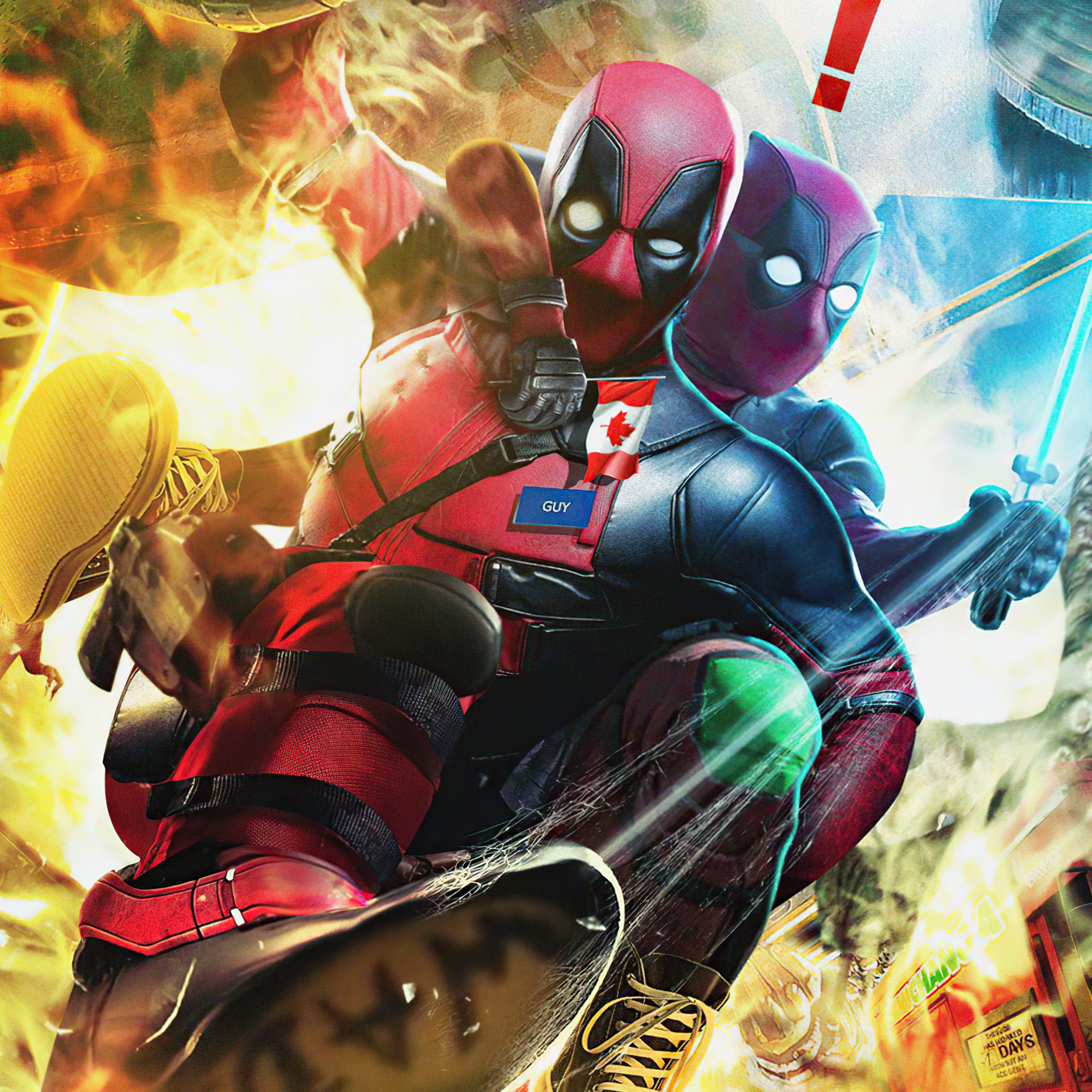 Deadpool, Comic-Stil, Explosion, Bunt, Kanada-Flagge, 2K, Hintergrundbild fürs Tablet