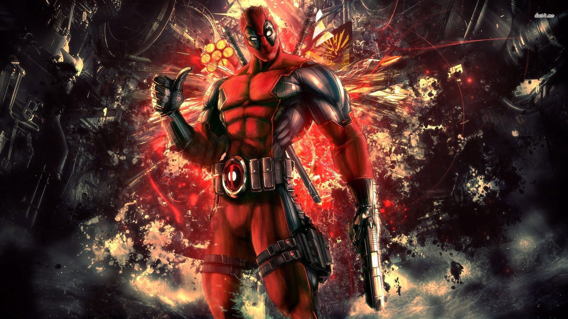Deadpool, Explosion, Pistolen, Digitale Kunst, Antiheld, 1920x1080, Desktop-Hintergrund