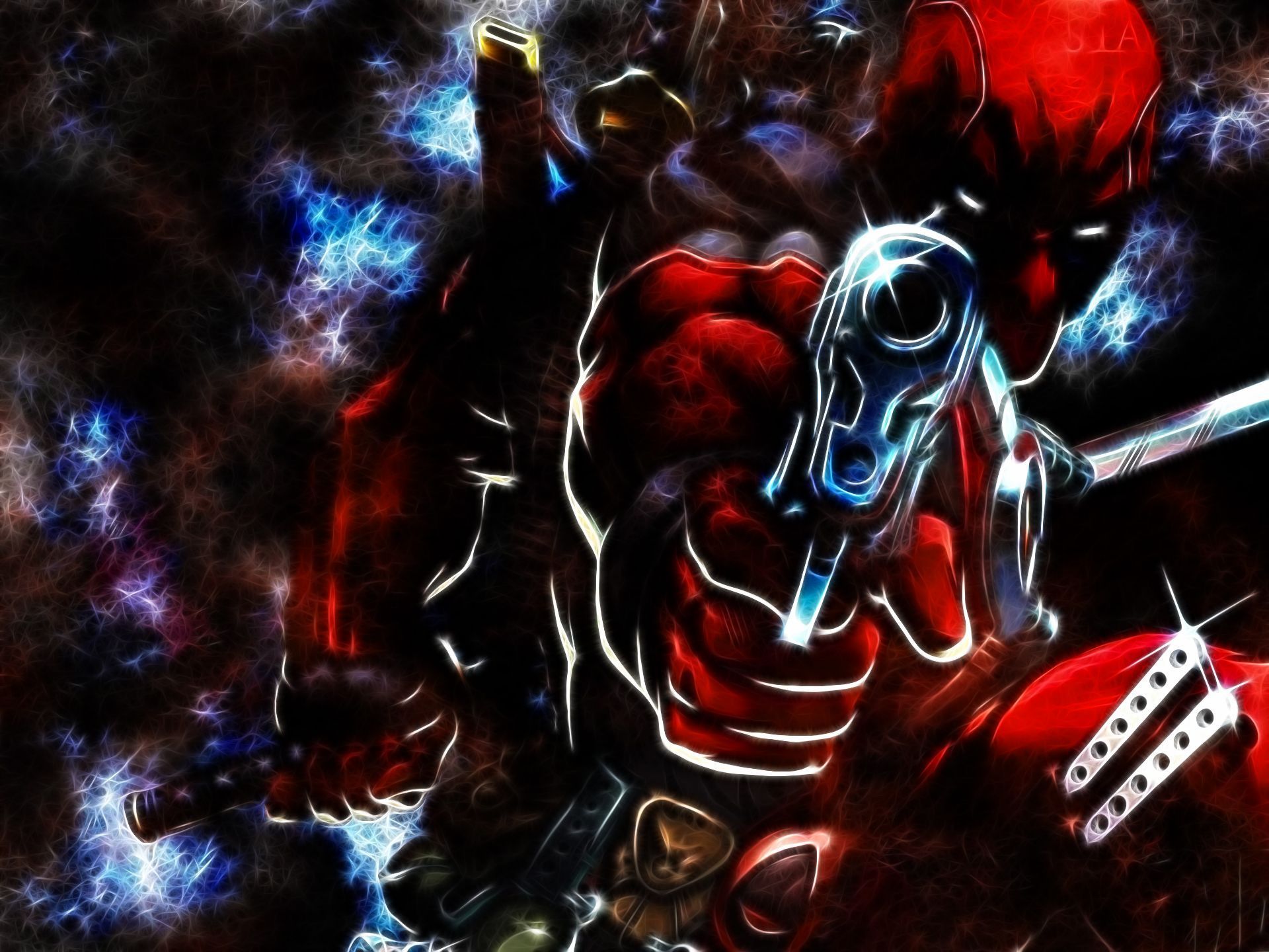 Deadpool, Pistole, Neonlinien, Abstrakt, Dunkel, Full HD, Hintergrundbild fürs Tablet