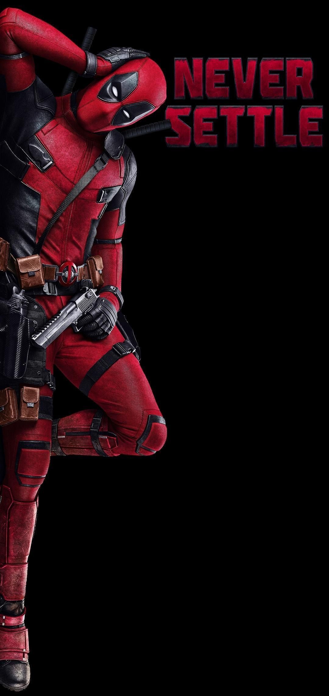 Deadpool, Never Settle, Schriftzug, Schwarzer Hintergrund, Minimalismus, Sperrbildschirm fürs iPhone