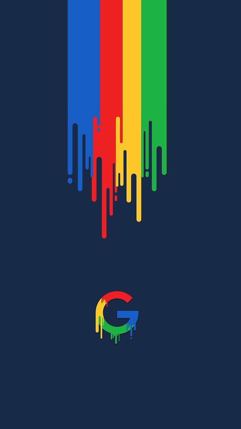 Google-Logo, Farbtropfen, Regenbogenfarben, Dunkelblau, Hintergrundbild für iPhone und Android