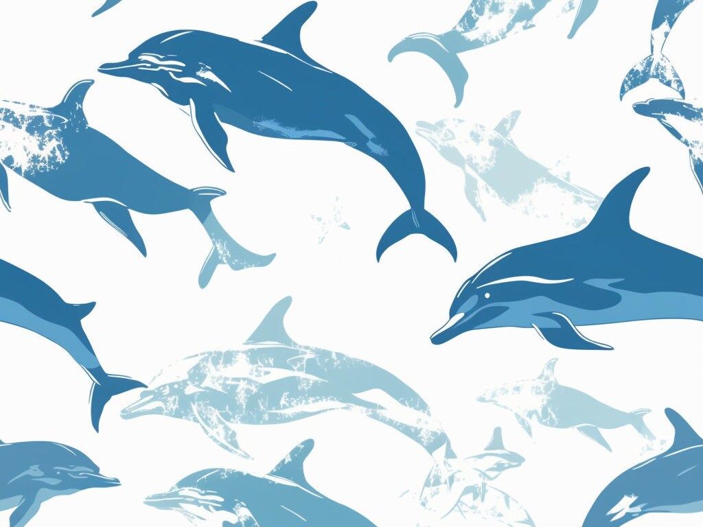 Delfin-Muster, Silhouetten, Blau-weiß, Grafik, Hintergrundbild für iPad und Tablet