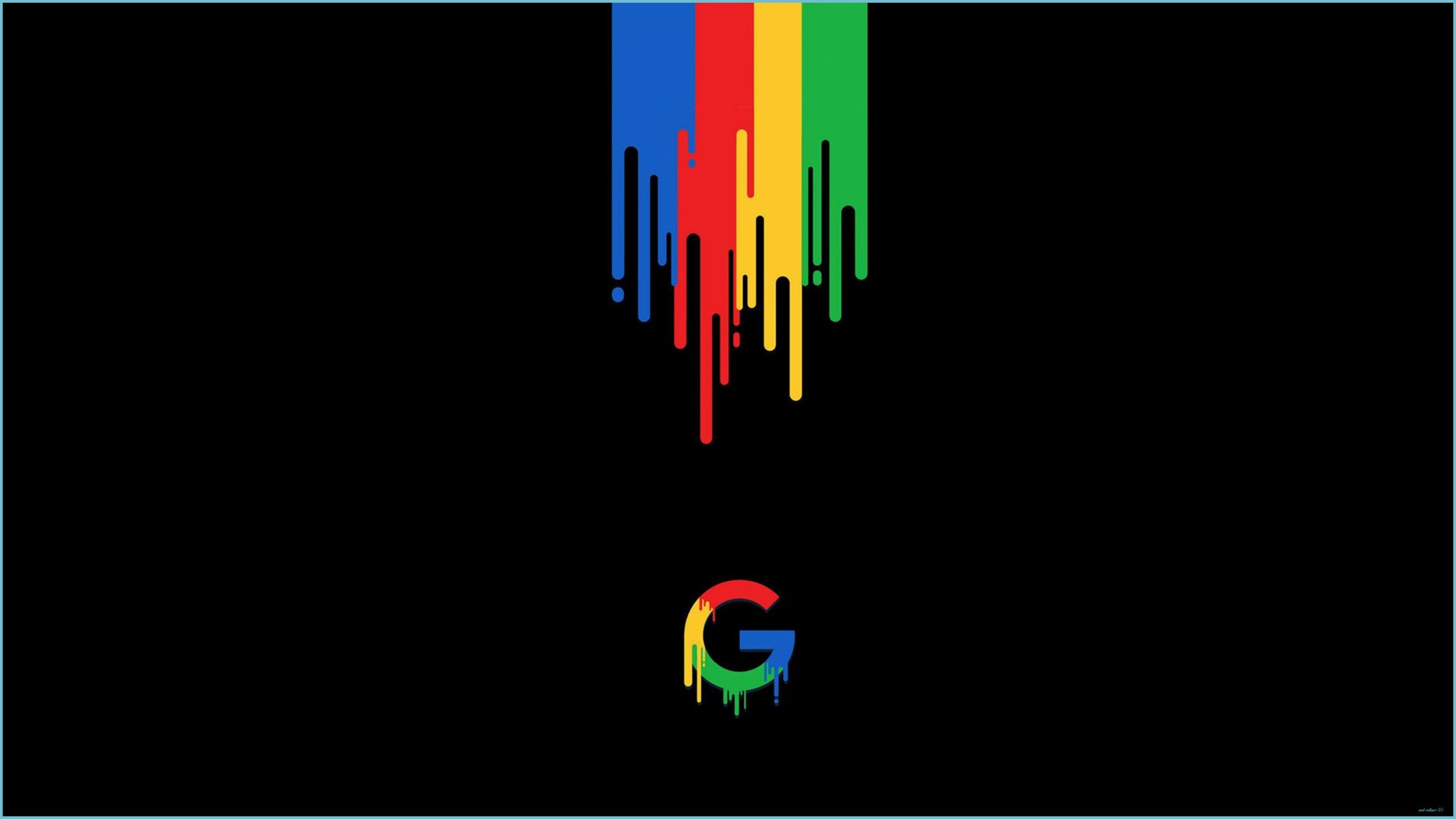 Google-Logo, Farbtropfen, Regenbogenfarben, Schwarz Hintergrund, 2K Wallpaper