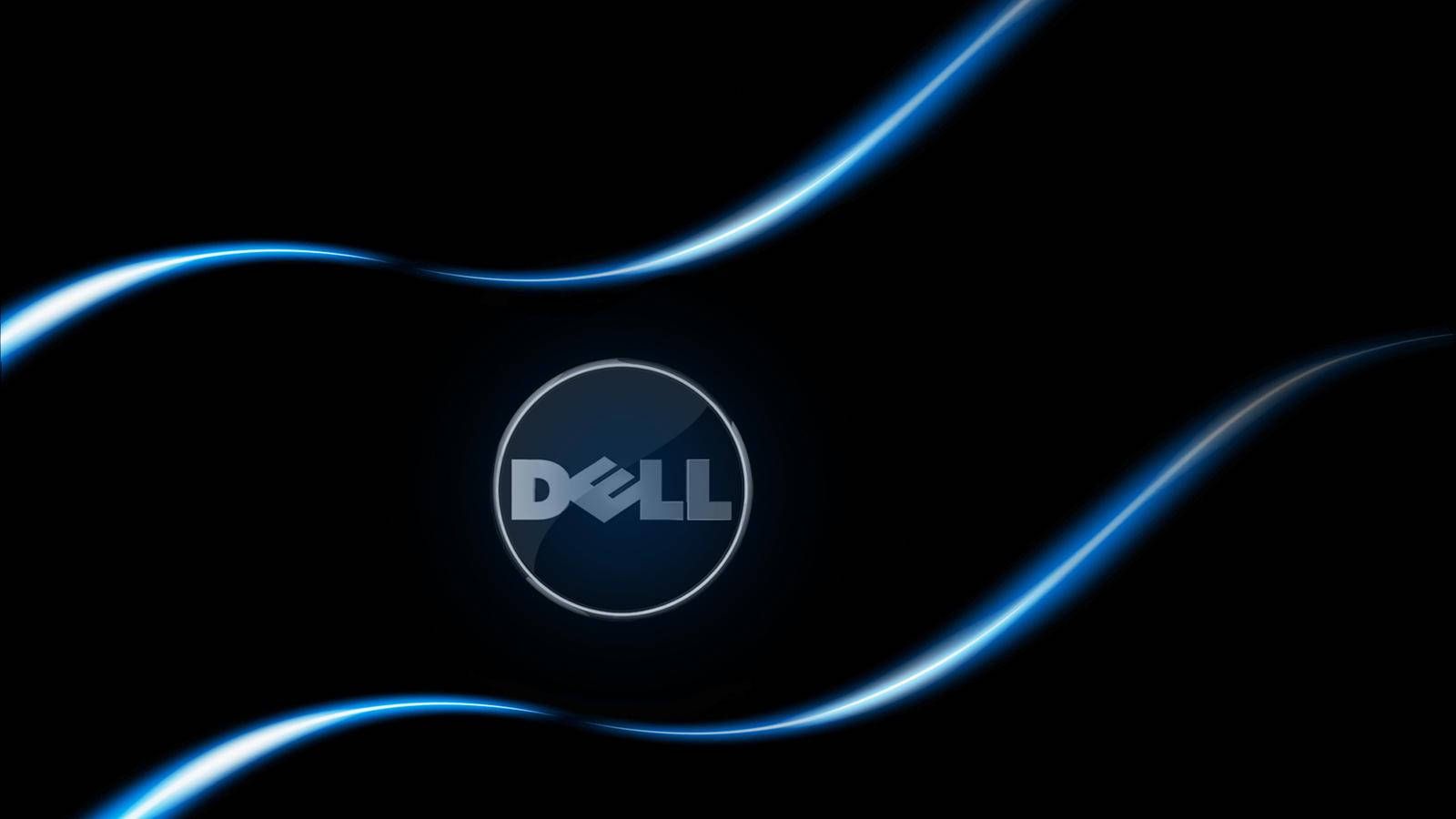 Dell-Logo, Dell, Blaue Wellen, Schwarzer Hintergrund, HD Wallpaper