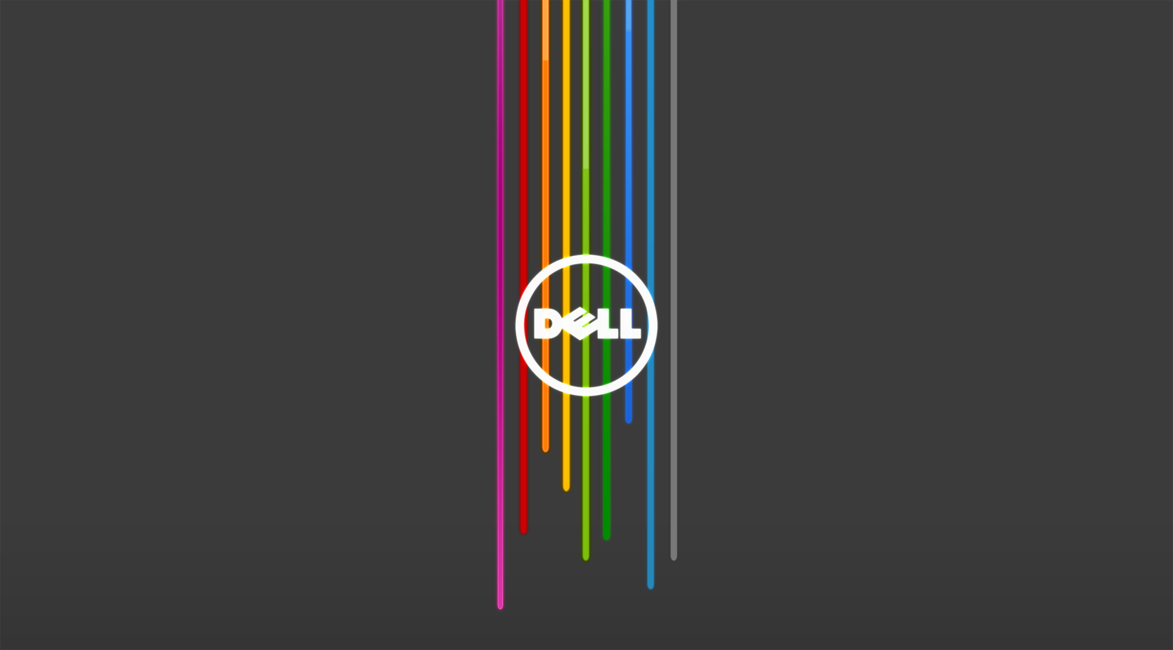 Dell-Logo, Dell, Regenbogenstreifen, Grauer Hintergrund, Minimalismus, 4K Wallpaper