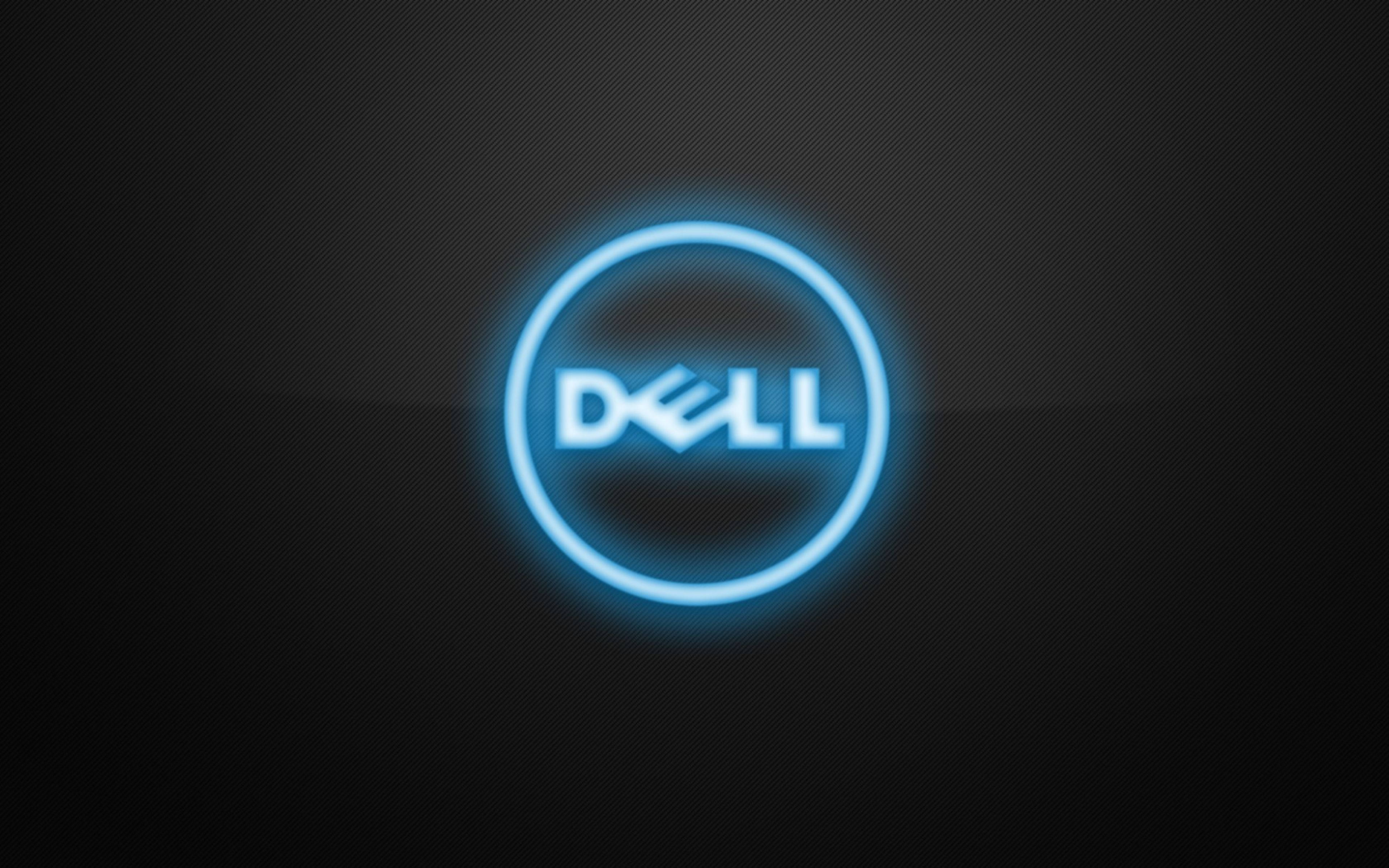 Dell-Logo, Dell, Neonblau, Leuchtend, Schwarz, 4K, Desktop-Hintergrund für Windows