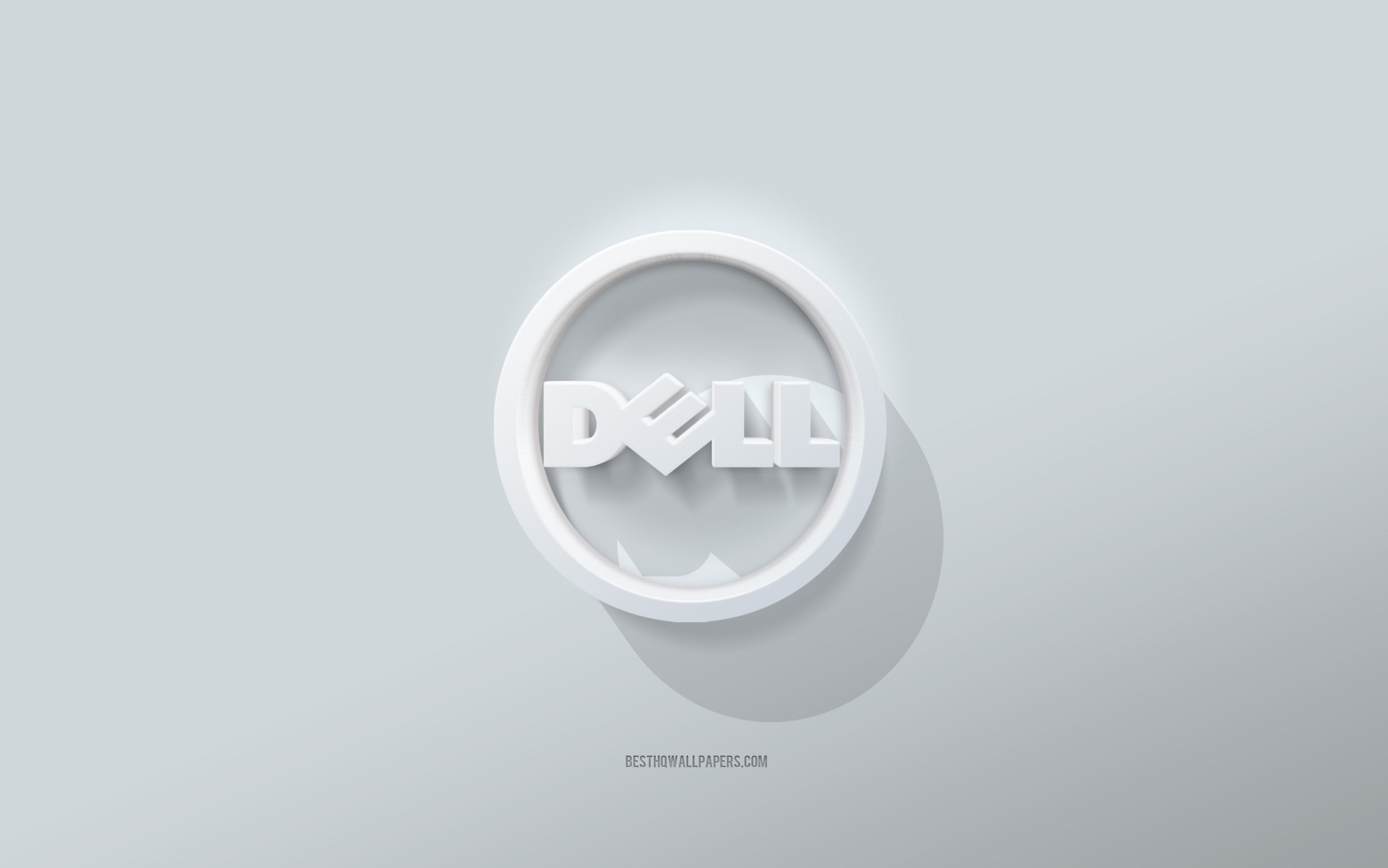 Dell-Logo, Dell, 3D-Logo, Weiß, Hellgrau, 2K, Hintergrundbild für den PC