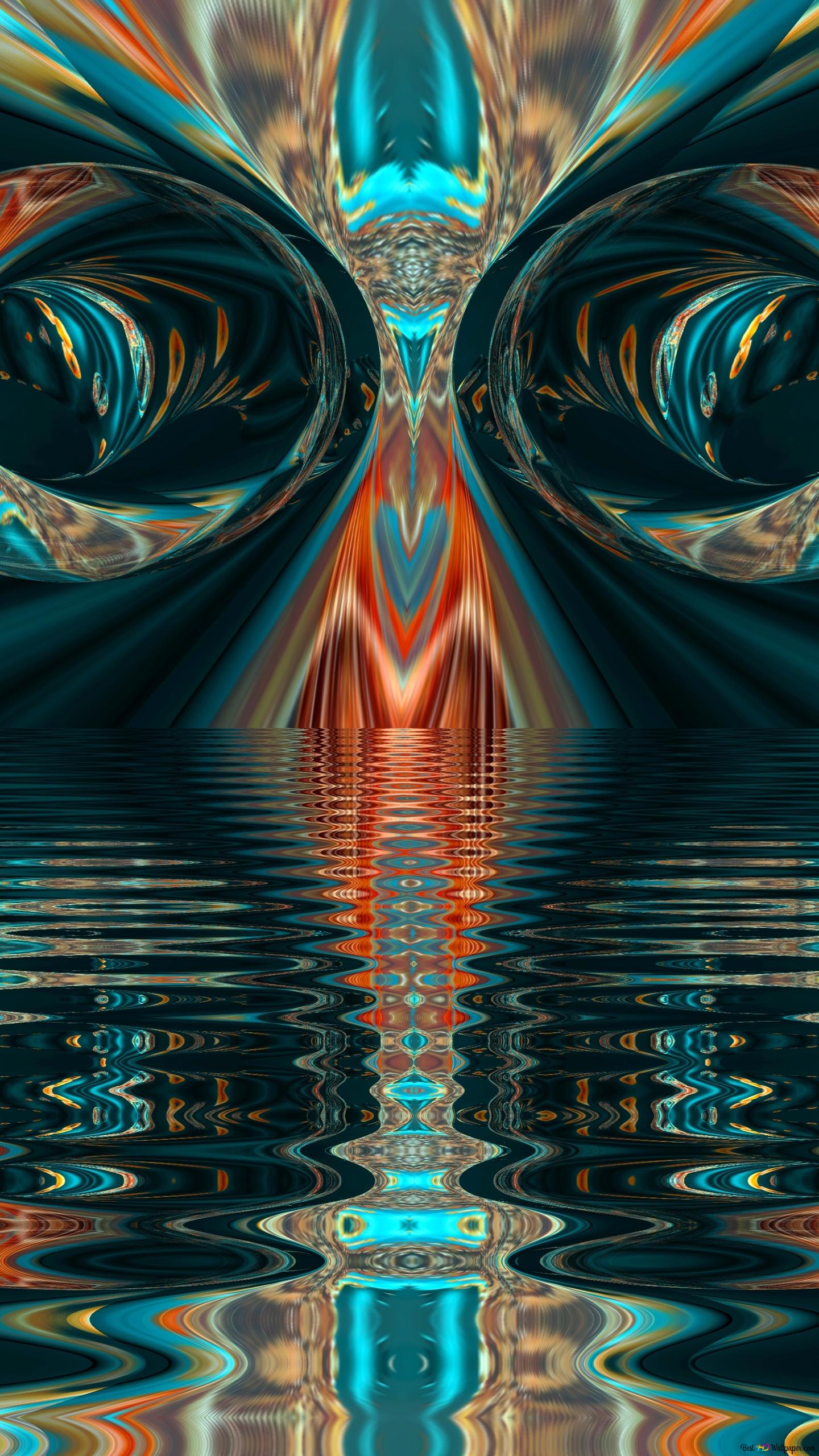 Abstrakte Kunst, Symmetrie, Psychedelisch, Türkis, Orange, QHD+, iPhone-Hintergrundbild