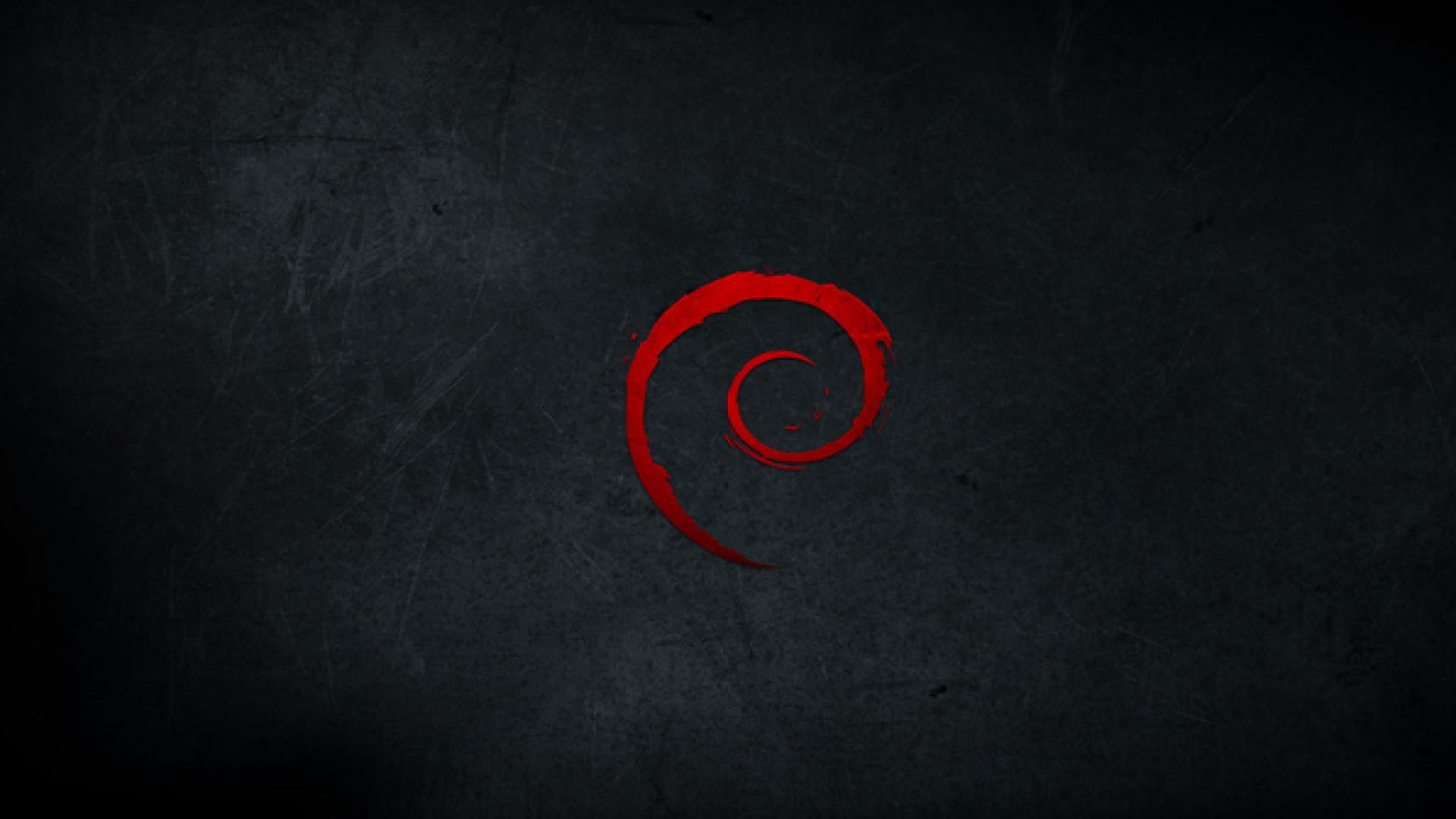 Debian, Debian-Logo, Rote Spirale, Schwarz, Linux, 16:9, Full-HD-Hintergrundbild für den Desktop