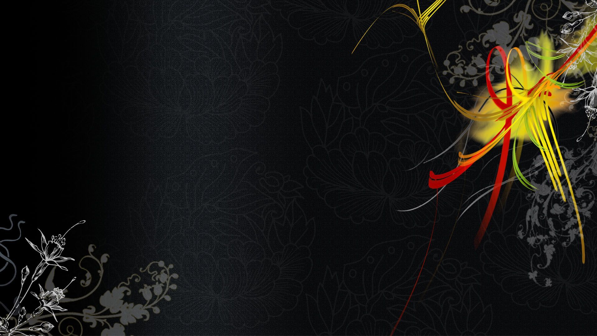 Dell, Florale Ornamente, Schwarz, Gelb-rot, Abstrakt, 1920x1080, Full-HD-Hintergrundbild für PC