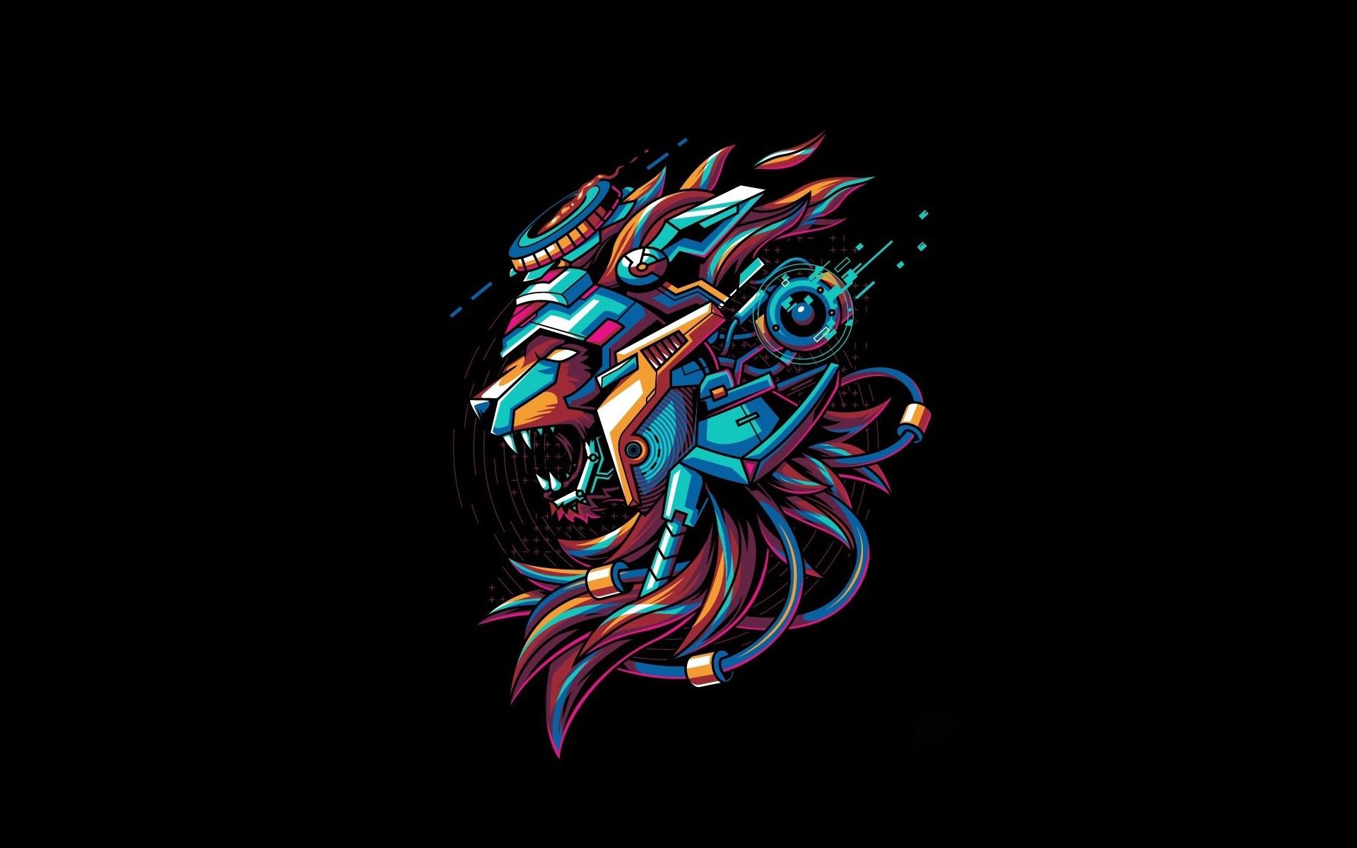 Löwe, Löwenkopf, Bunte Illustration, Schwarzer Hintergrund, Vektorgrafik, Full HD Wallpaper