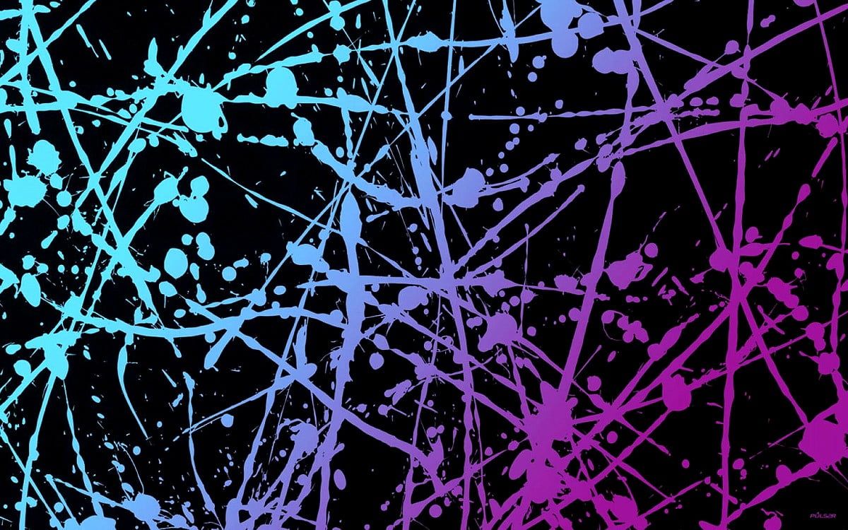 Farbspritzer, Blau-lila, Schwarzer Hintergrund, Splatter-Art, Wallpaper