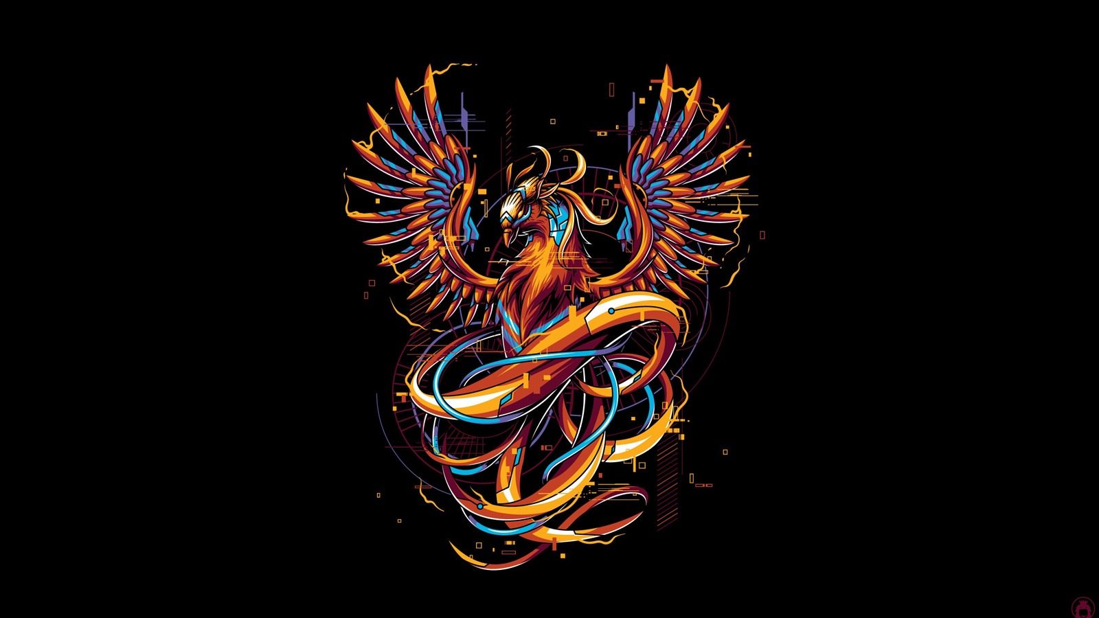 Phönix, Feuervogel, Ornamentik, Schwarzer Hintergrund, Illustration, HD Wallpaper