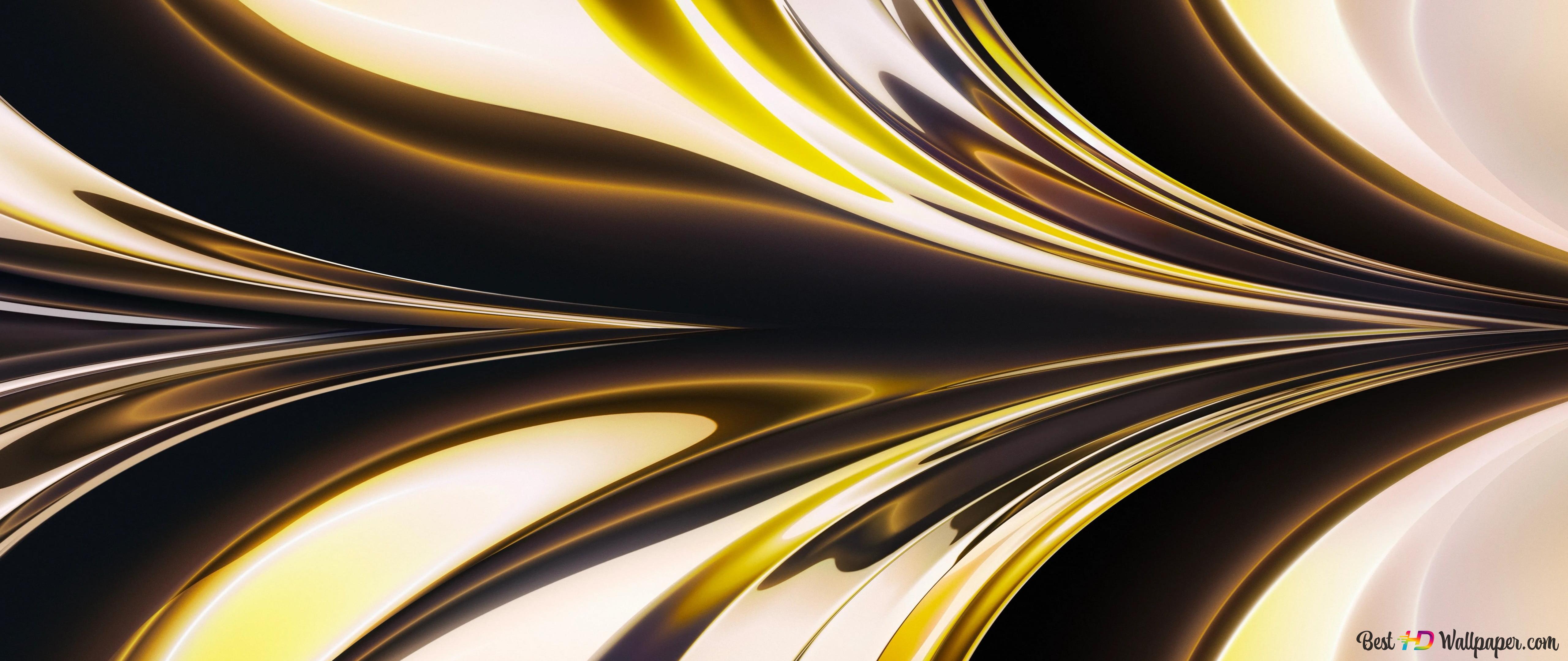 Flüssiges Gold, Wellen, Schwarz-gold, 3D-Render, Glänzend, 5K, PC-Hintergrundbild