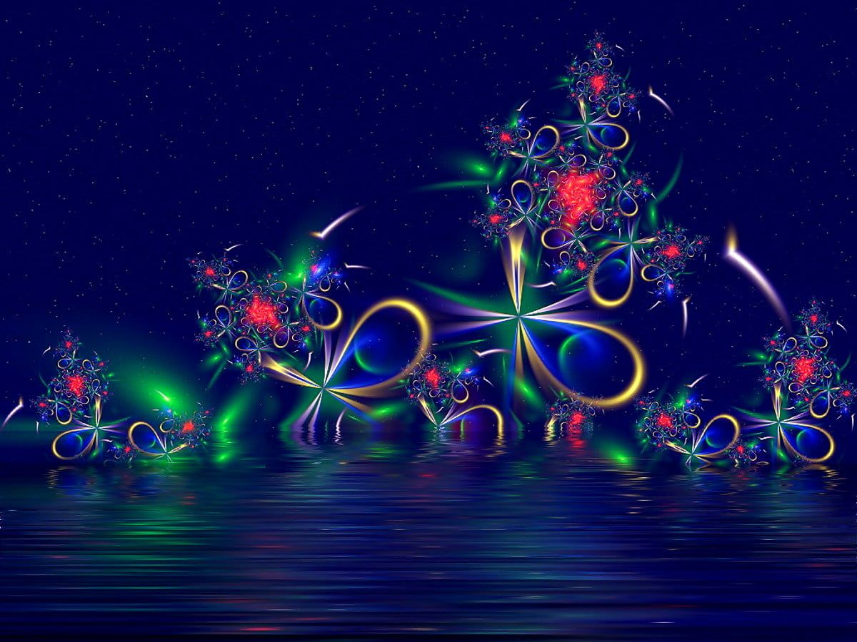 Fraktale, Ornamente, Dunkelblau, Spiegelung, Digitale Kunst, Hintergrundbild fürs Tablet