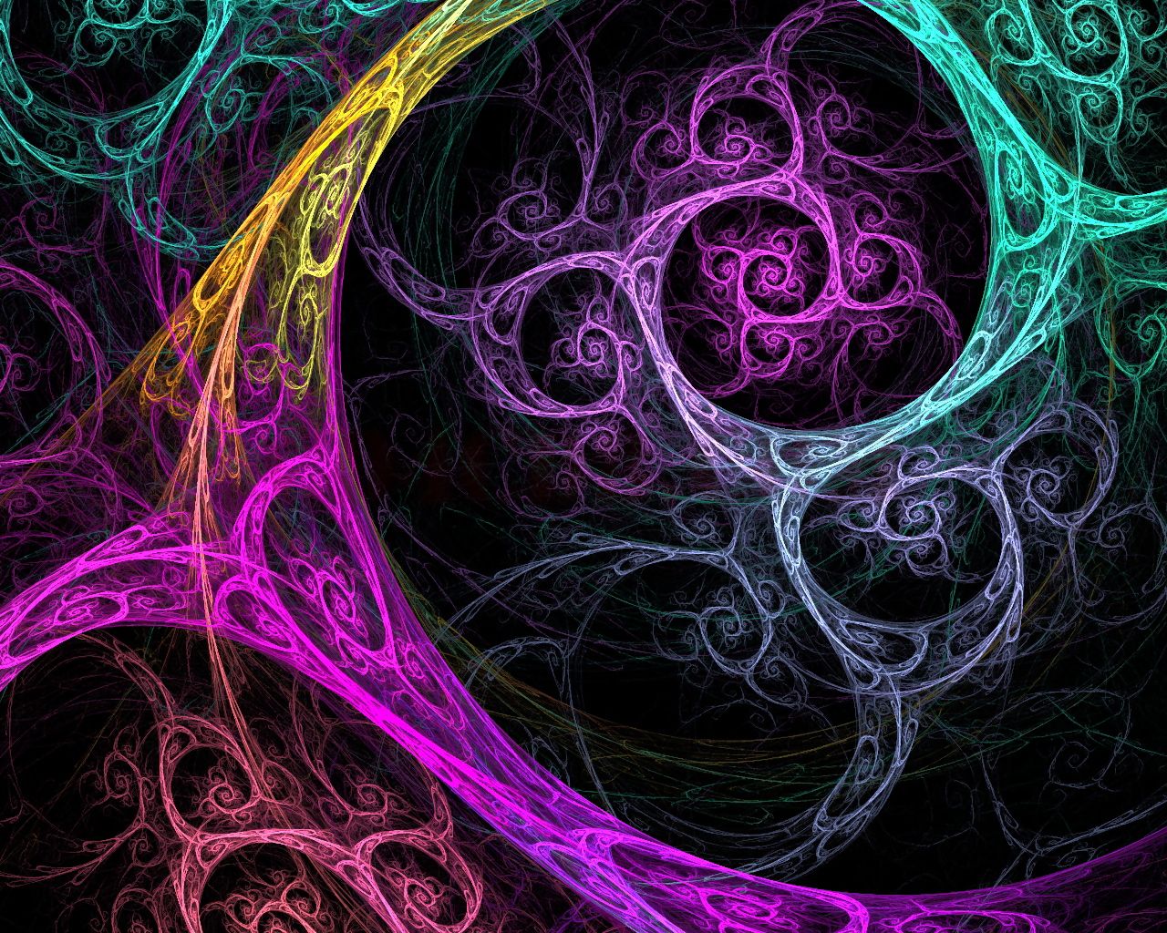 Fraktalspirale, Pink, Türkis, Filigran, Schwarzer Hintergrund, HD Wallpaper
