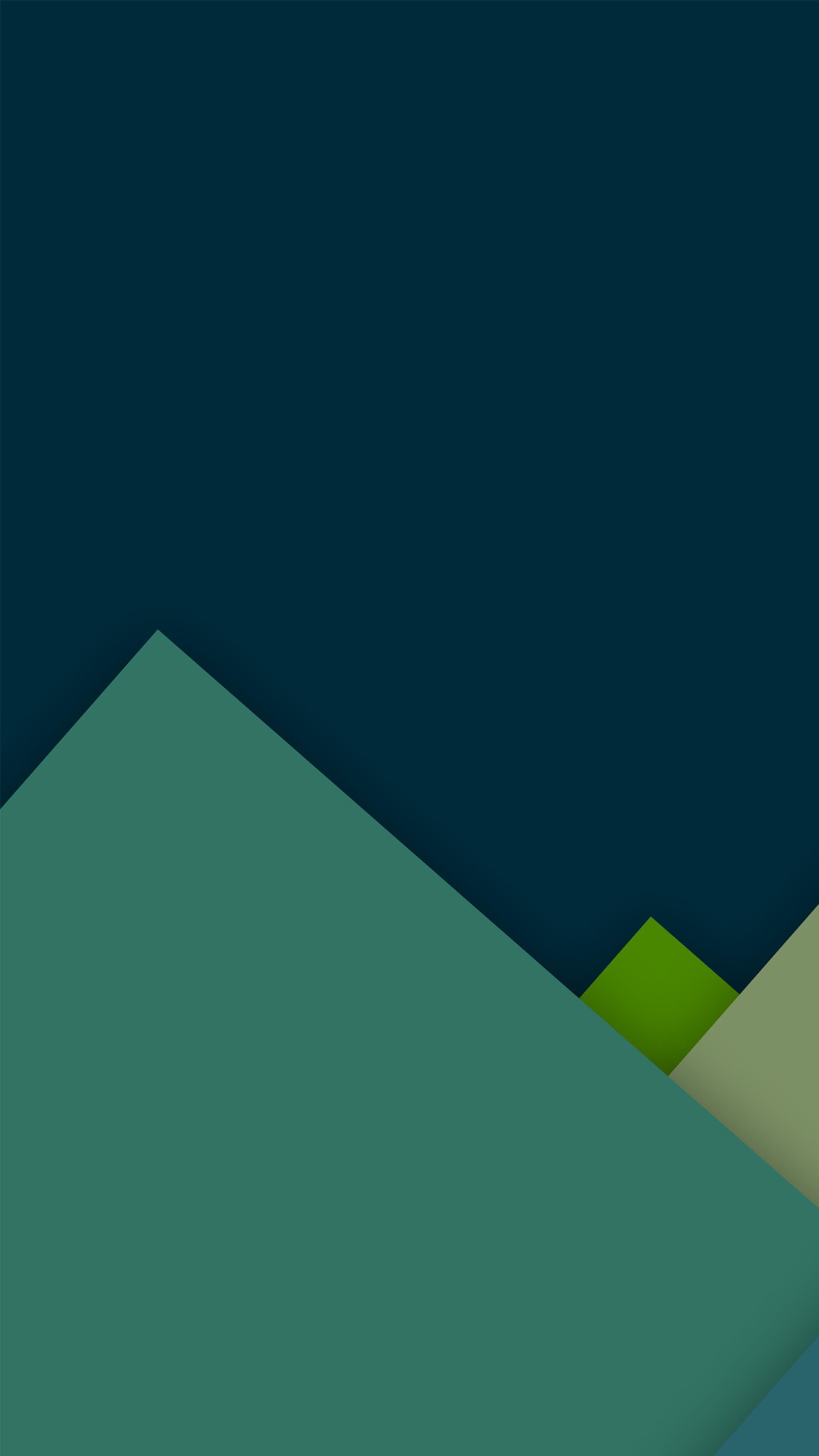 Berge, Minimalismus, Flaches Design, Dunkeltürkis, QHD+, Hintergrundbild fürs Handy