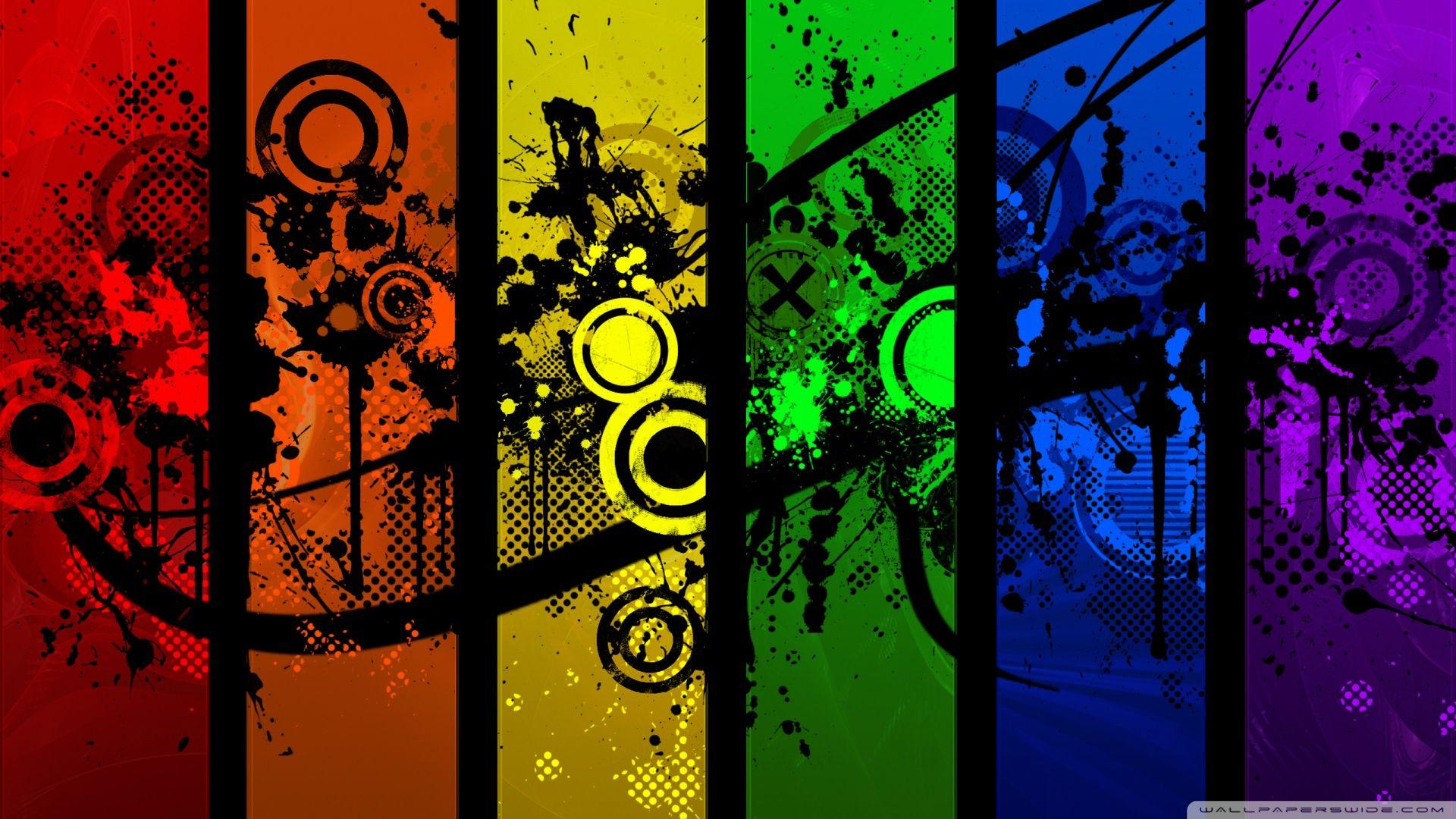 Regenbogenstreifen, Grunge, Kreise, Retro, Bunt, 1920x1080, Full-HD-Hintergrundbild für PC
