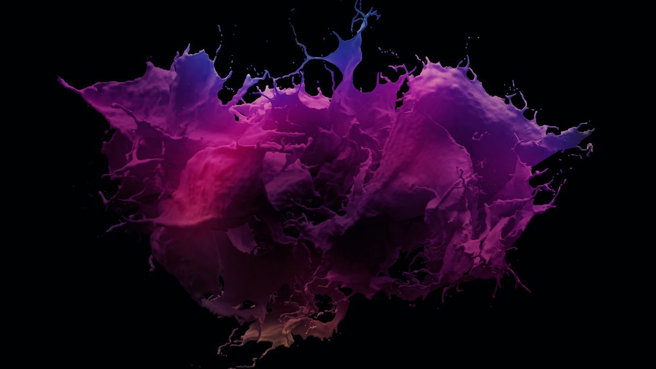 Farbexplosion, Pink-lila, Spritzer, Schwarzer Hintergrund, HD Wallpaper