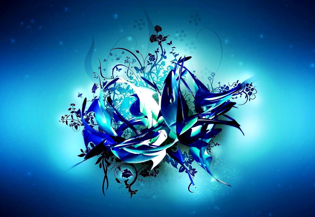 Florale Vektorkunst, Blau, Ornamente, Leuchtend, Digitale Kunst, Hintergrund