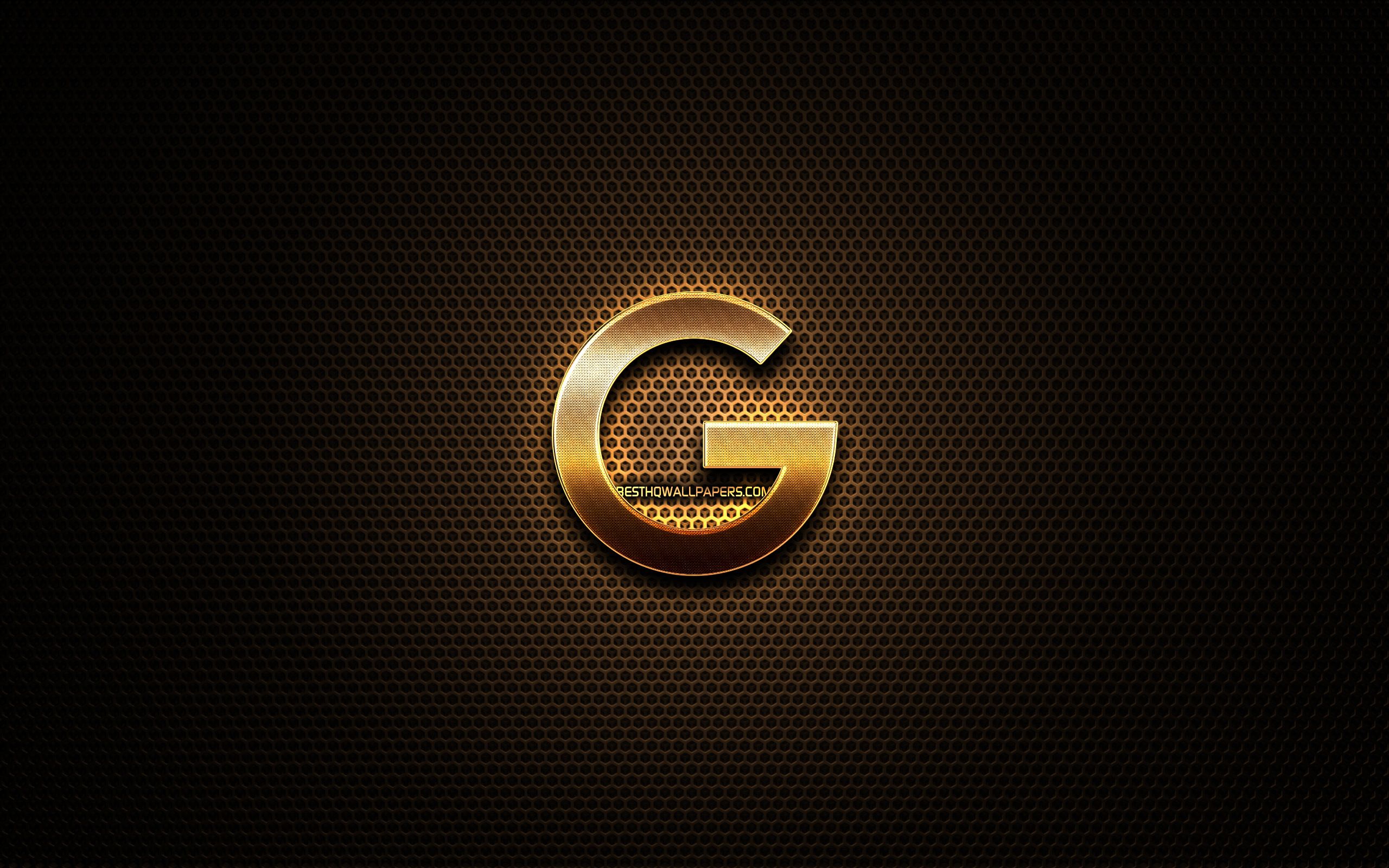Google-Logo, G-Logo, Gold, Metallisch, Dunkel, 2K, Hintergrundbild für den PC