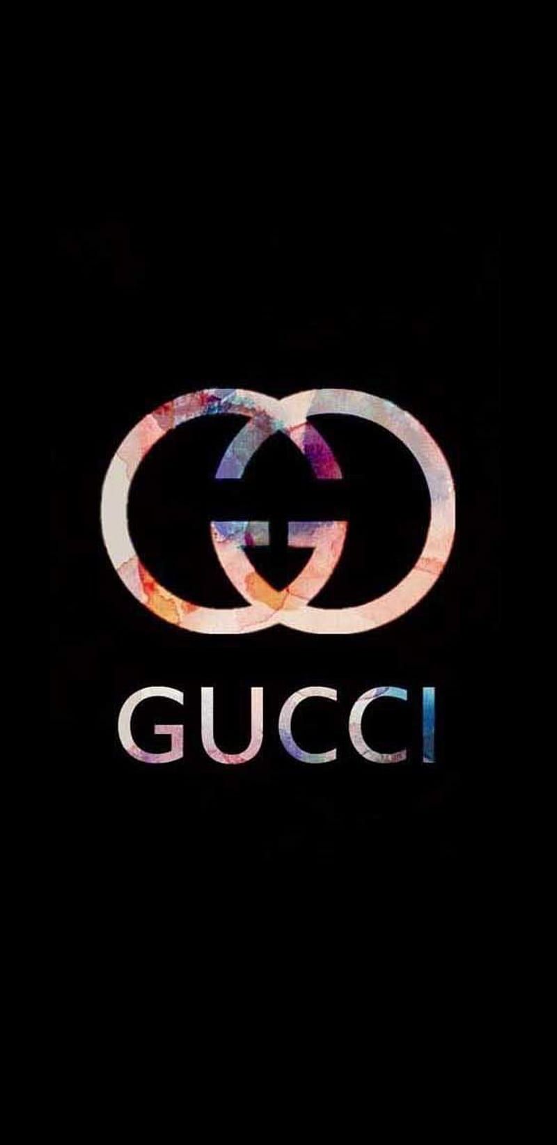 Gucci, Gucci-Logo, Schwarzer Hintergrund, Bunter Schriftzug, Sperrbildschirm fürs iPhone
