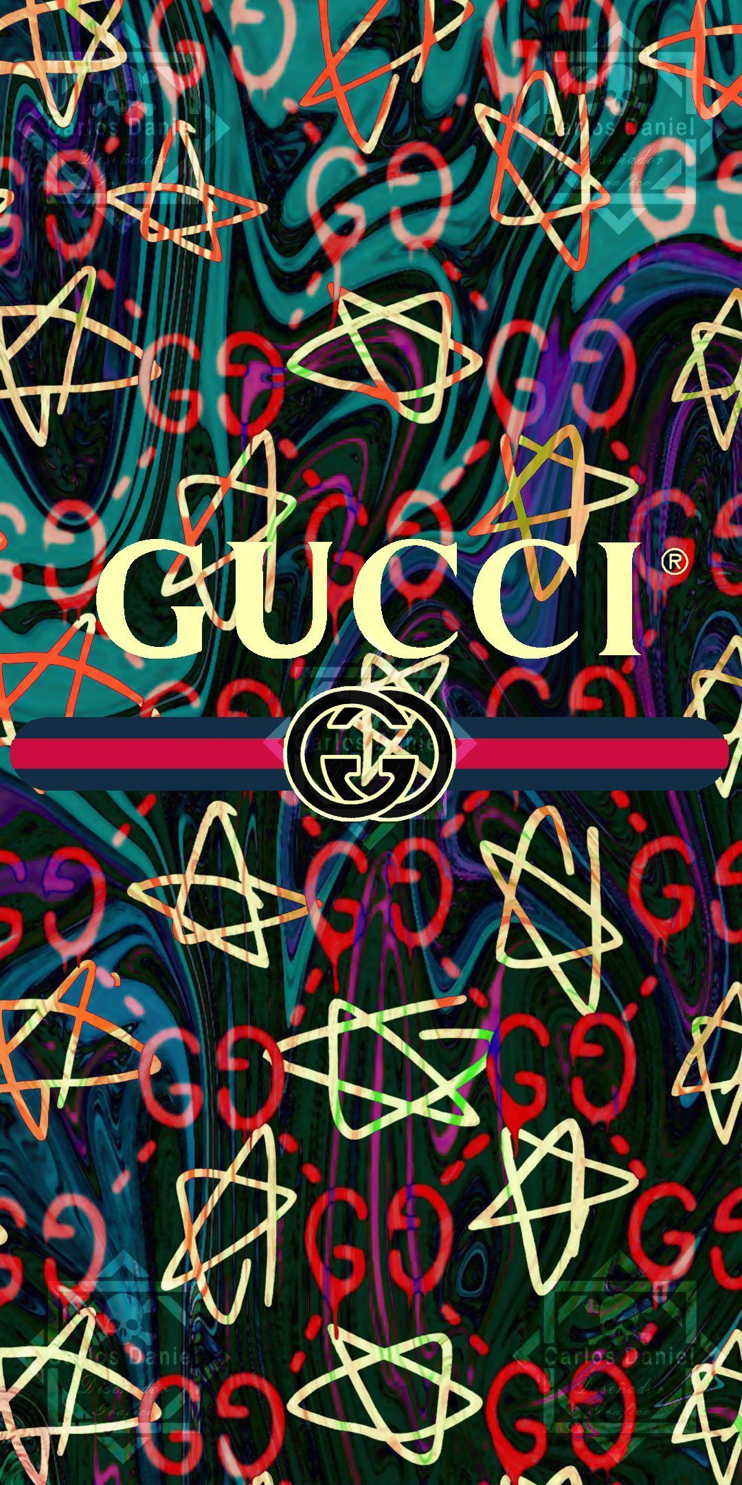 Gucci, Gucci Ghost, Sterne, Muster, Bunt, Full HD, Sperrbildschirm fürs iPhone