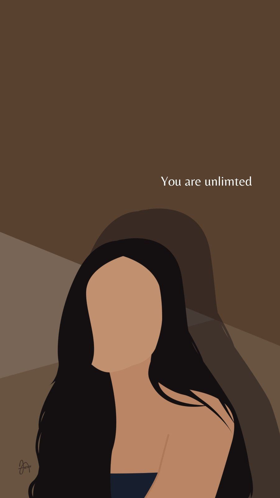 Frauenillustration, Lange Haare, Braun, Minimalismus, Flaches Design, Android-Hintergrundbild