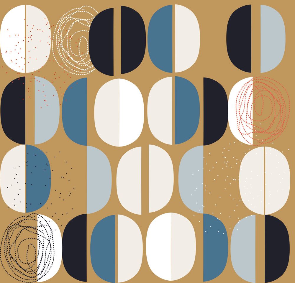 Mid-Century-Muster, Halbkreise, Senfgelb, Geometrisch, Hintergrundbild für iPad und Tablet