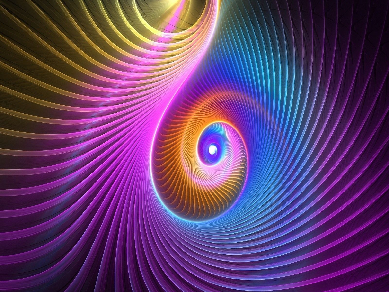 Fraktalspirale, Neonfarben, Lila-orange, Digitale Kunst, Hintergrundbild fürs iPad