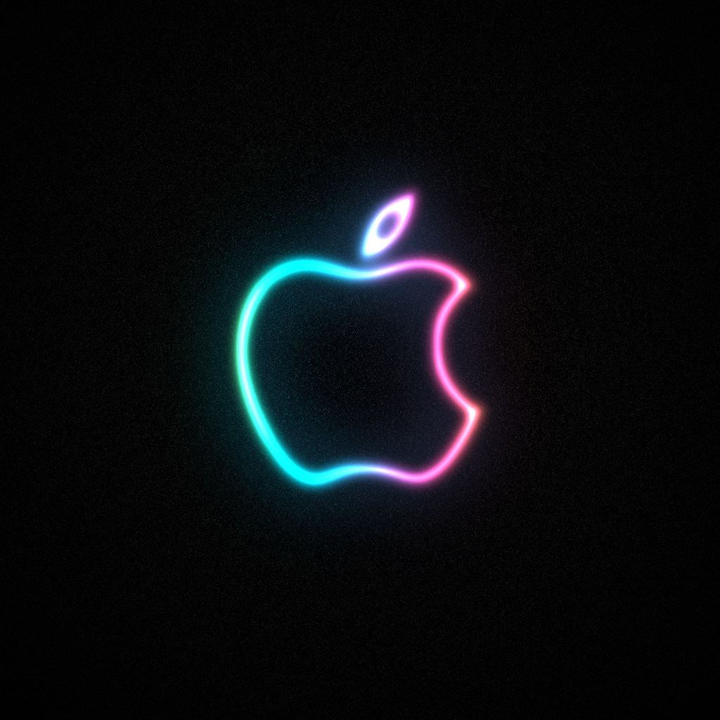 Apple-Logo, Neon, Leuchtend, Schwarzer Hintergrund, Bunt, Wallpaper