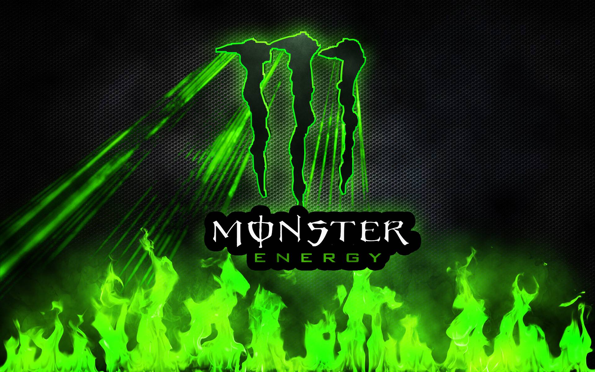 Monster Energy, Logo, Grüne Flammen, Energydrink, Schwarzer Hintergrund, Full HD Wallpaper