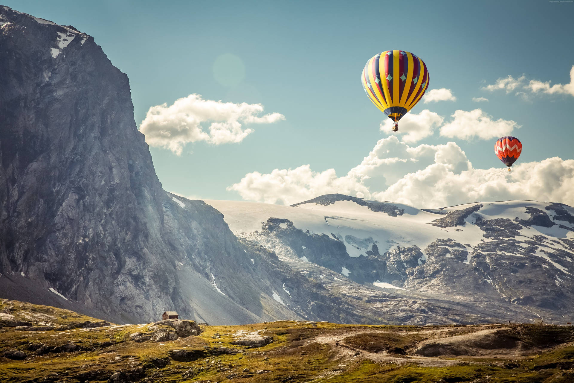 Heißluftballons, Gebirge, Felswand, Hochebene, Wolken, Full HD, Desktop-Hintergrund für Windows