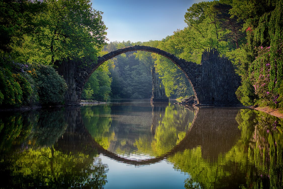 Rakotzbrücke, Kromlau, Steinbogenbrücke, Spiegelung, Park, Sachsen, Hintergrundbild