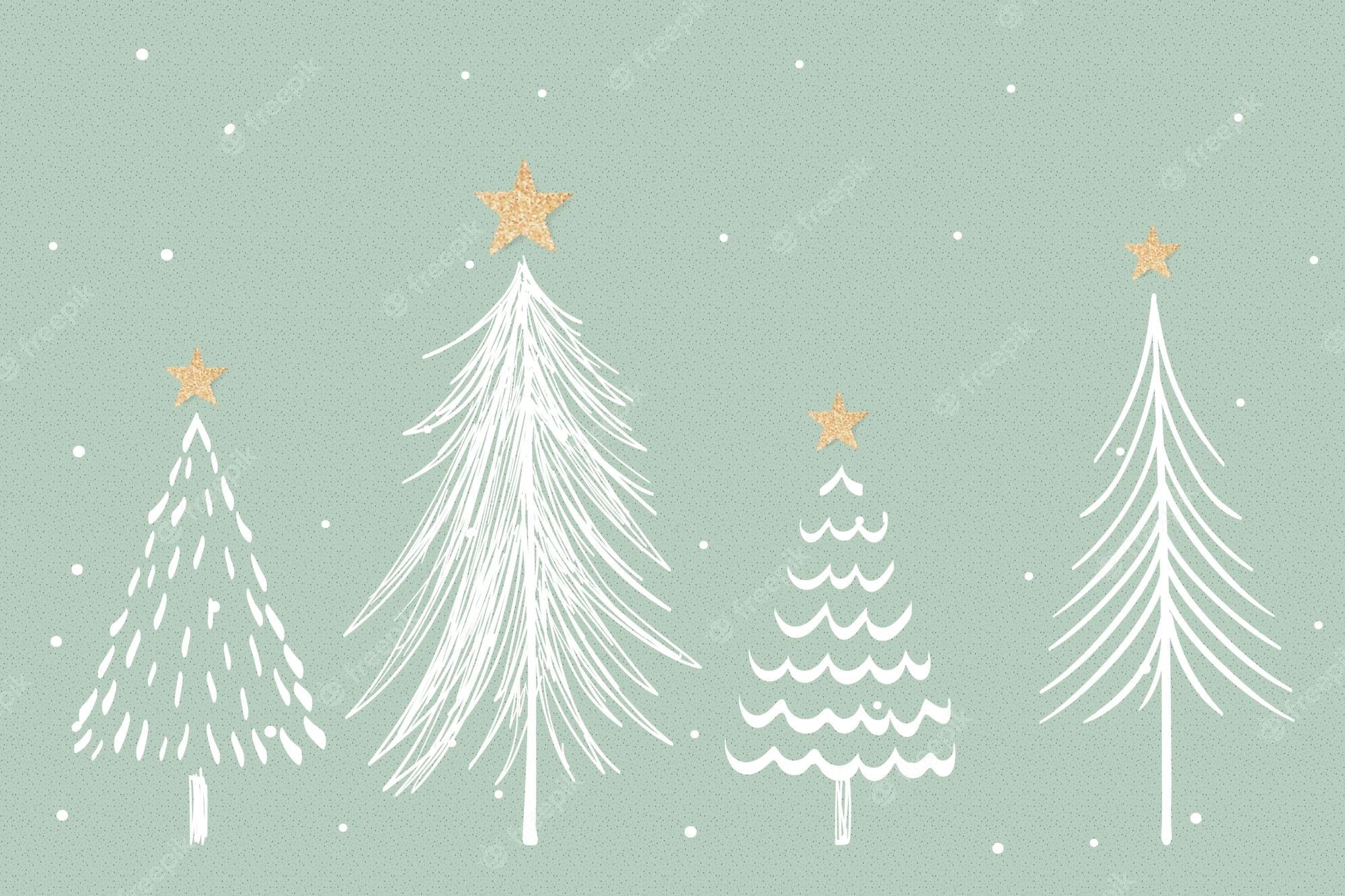 Weihnachtsbäume, Zeichnung, Mintgrün, Minimalismus, Sterne, Full HD, Windows-Hintergrundbild