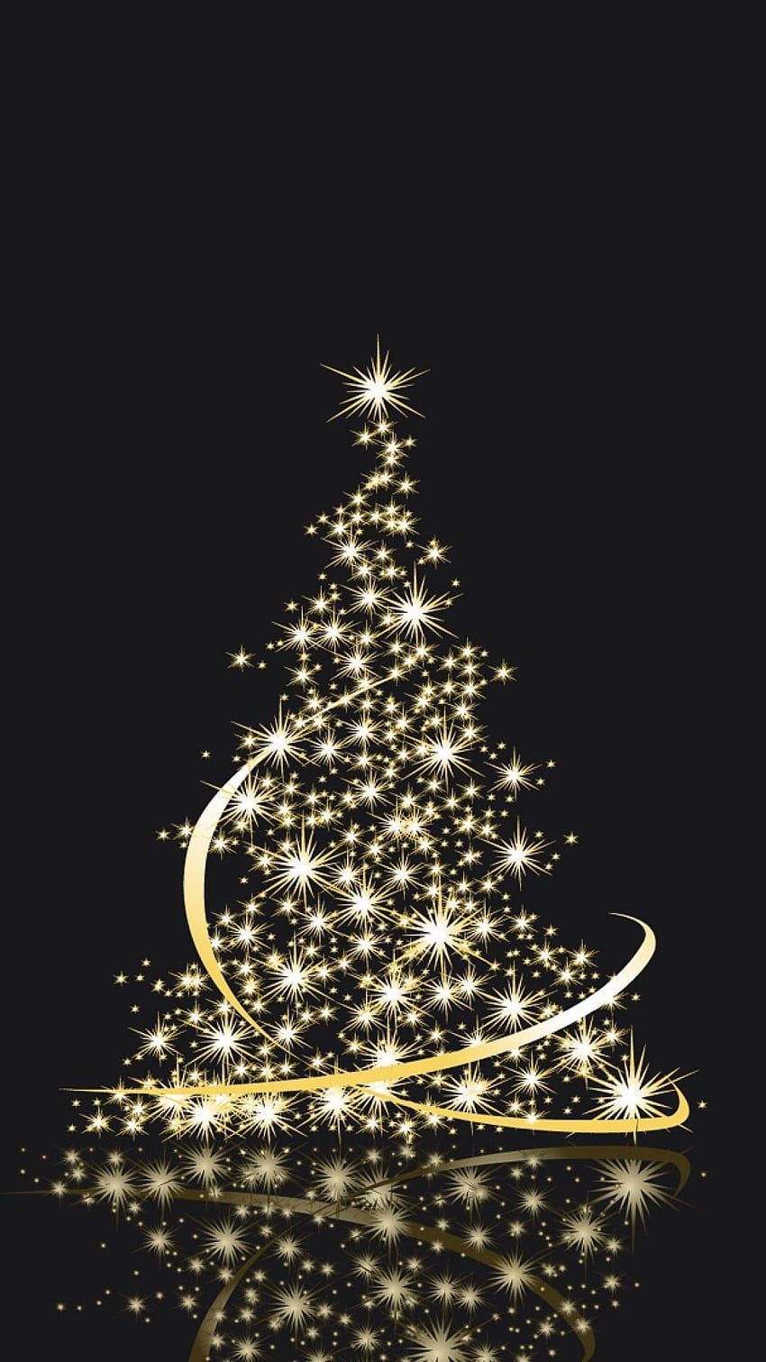 Weihnachtsbaum, Goldene Lichter, Glitzer, Minimalistisch, Schwarzer Hintergrund, Sperrbildschirm