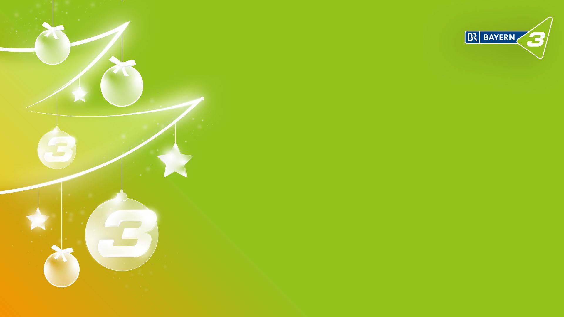 Bayern 3, Logo, Christbaumkugeln, Grüner Hintergrund, Radiosender, Full HD Wallpaper
