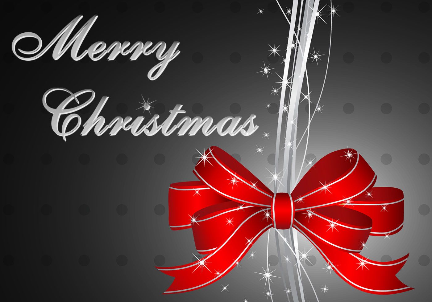 Merry Christmas, Rote Schleife, Grauer Hintergrund, Grußkarte, Glitzer, HD Wallpaper