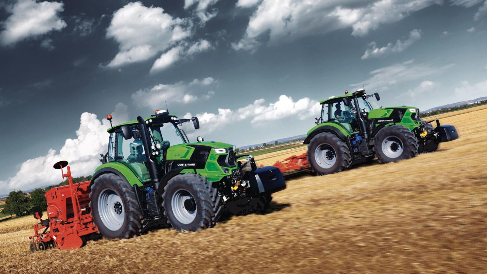 Deutz-Fahr, Traktoren, Kreiselegge, Stoppelfeld, Wolken, HD, Windows-Hintergrundbild