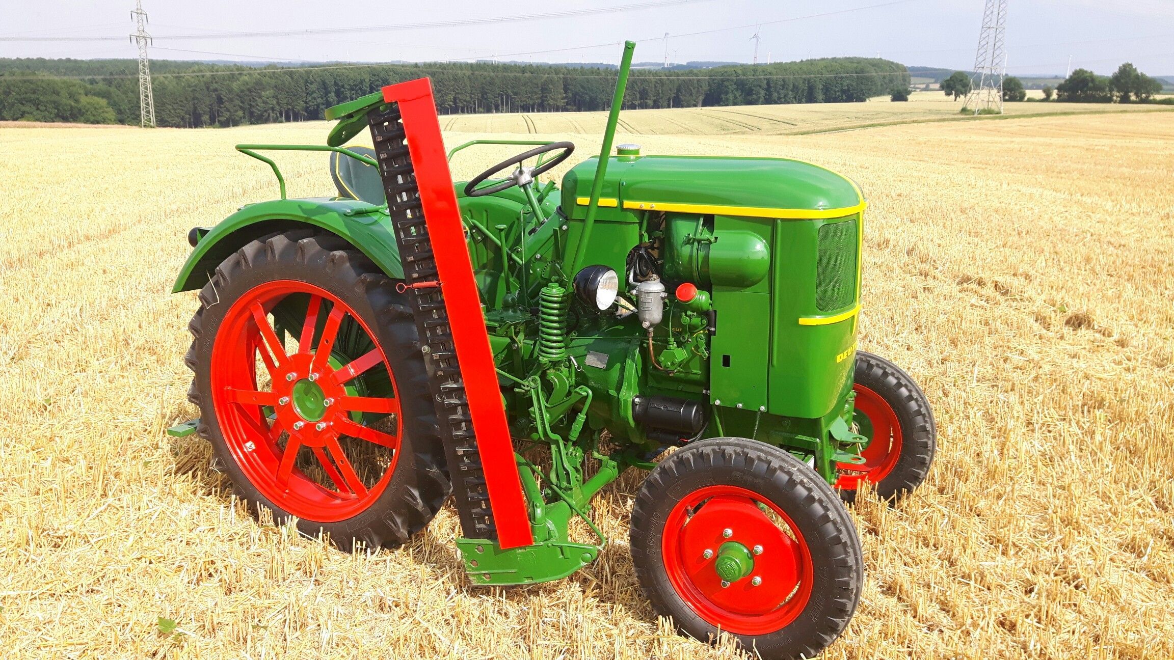 Deutz, Oldtimer-Traktor, Mähbalken, Stoppelfeld, Rote Felgen, Full HD, Breitbild-Hintergrundbild