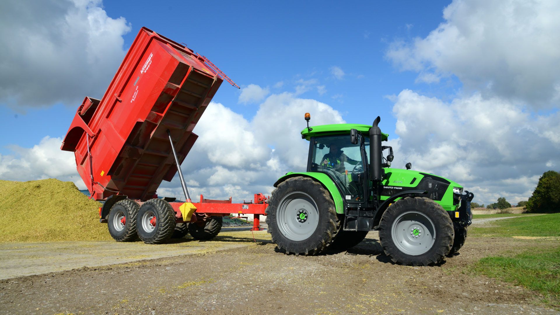 Deutz-Fahr, Traktor, Kipper, Wolken, Landwirtschaft, 16:9, Full-HD-Hintergrundbild für den Desktop