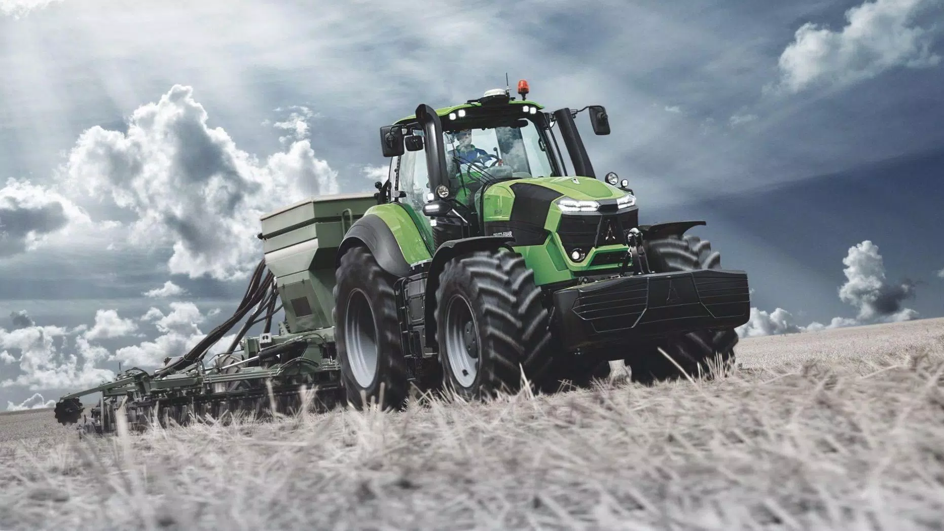 Deutz-Fahr Serie 9, Deutz-Fahr, Traktor, Sämaschine, Wolken, HD, Breitbild-Hintergrundbild