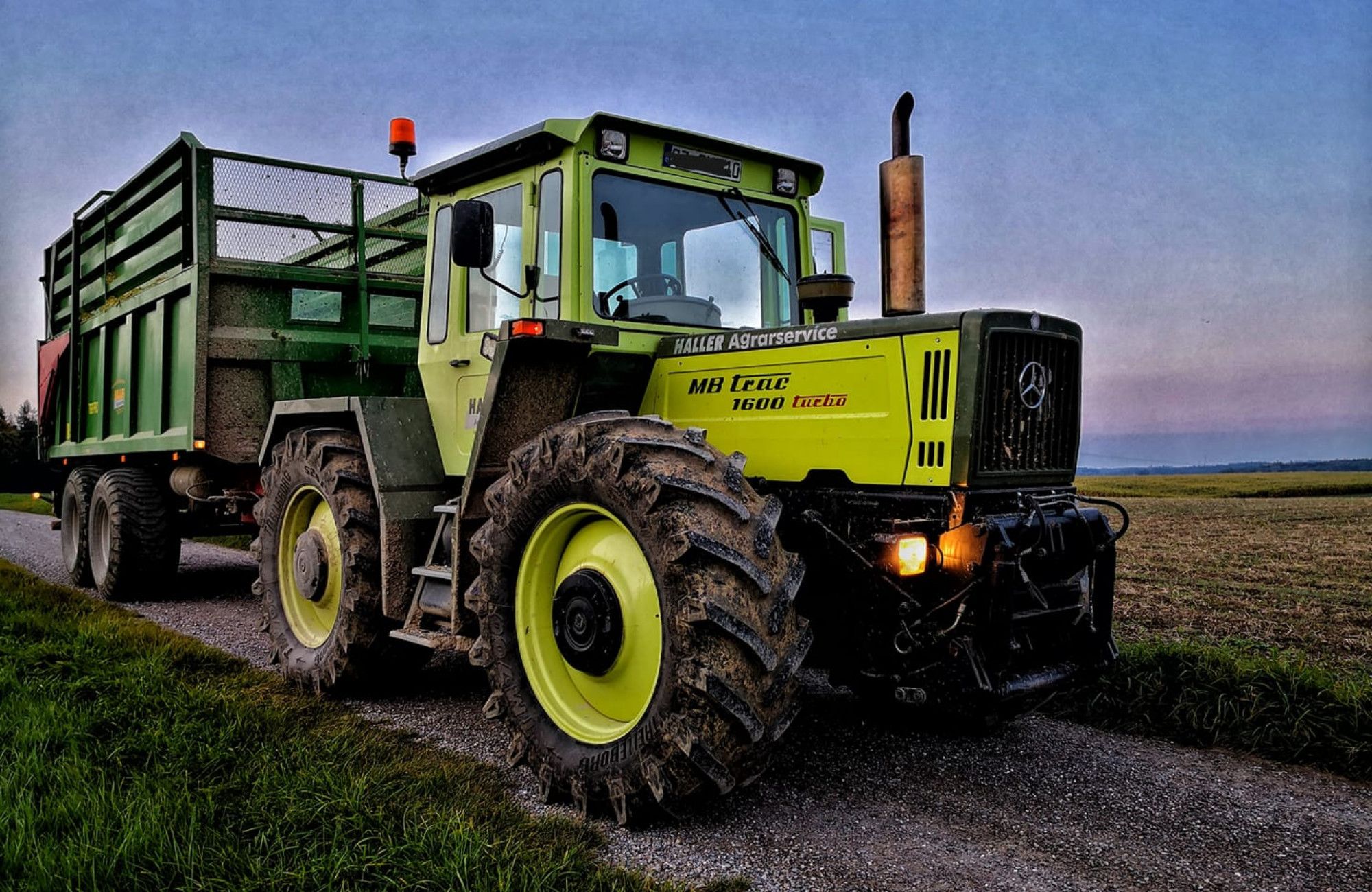 MB-trac, Mercedes-Benz, Traktor, Ladewagen, Feldweg, Full HD, Desktop-Hintergrund für Windows