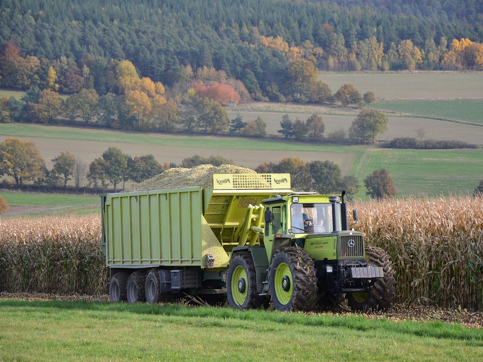 MB-trac, Traktor, Maisernte, Häckselwagen, Herbst, HD, iPad-Hintergrundbild