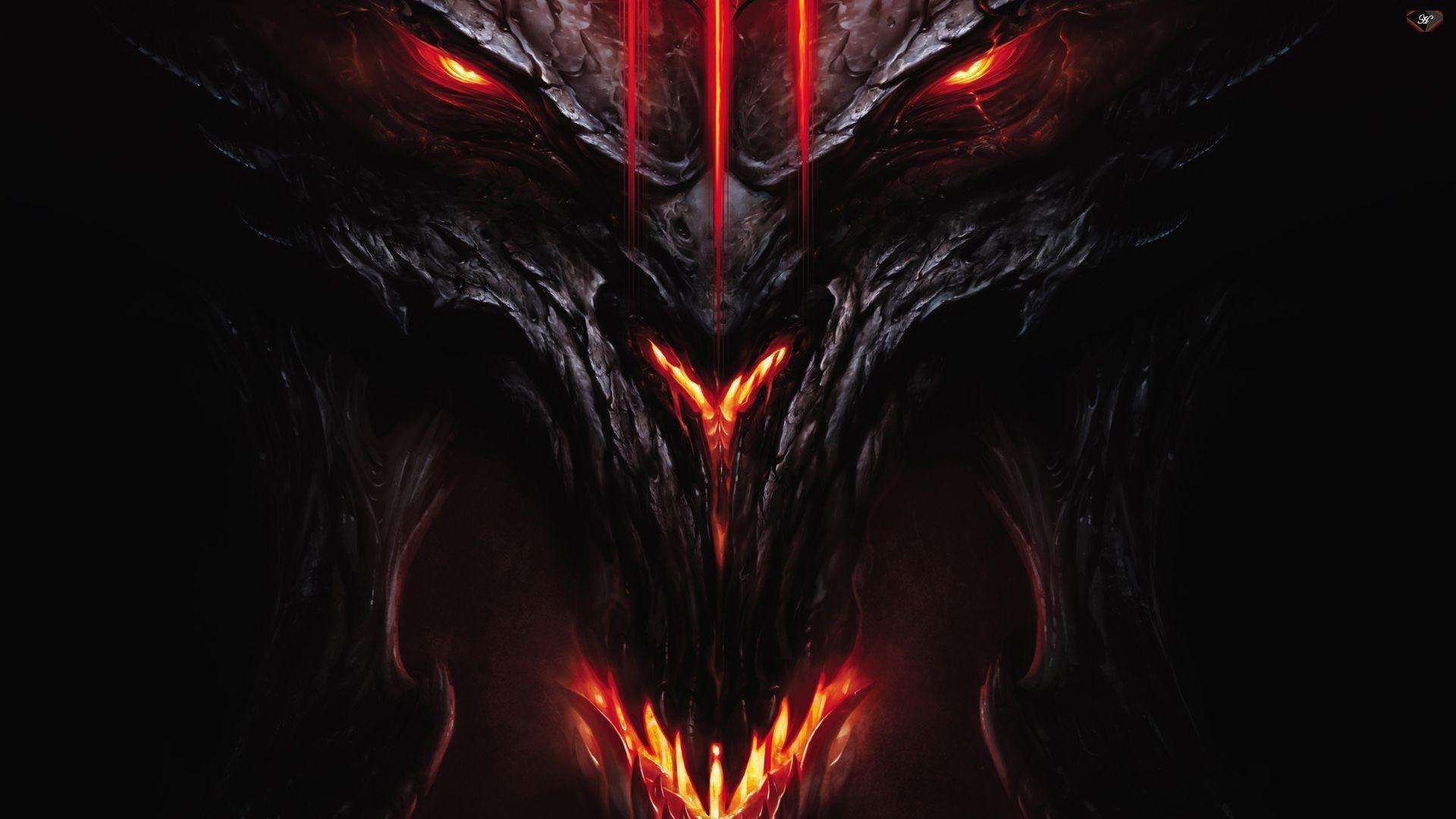 Diablo, Diablo III, Dämonengesicht, Glühende Augen, Rot-Schwarz, Nahaufnahme, 1080p-Hintergrundbild
