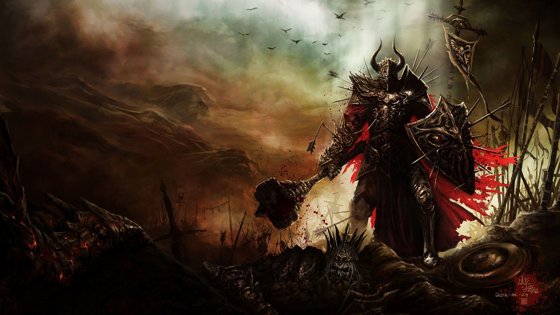 Diablo III, Kreuzritter, Rüstung, Schlachtfeld, Dunkle Fantasy, Full HD, Desktop-Hintergrund